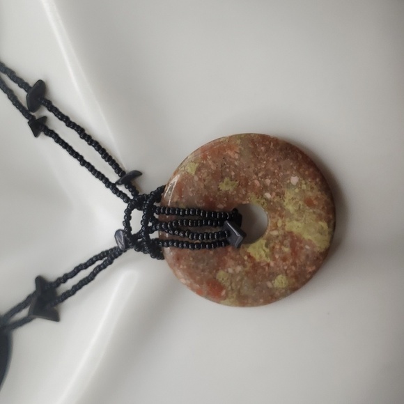 Donut jasper earthy necklace N3026 seed‎ beaded natural